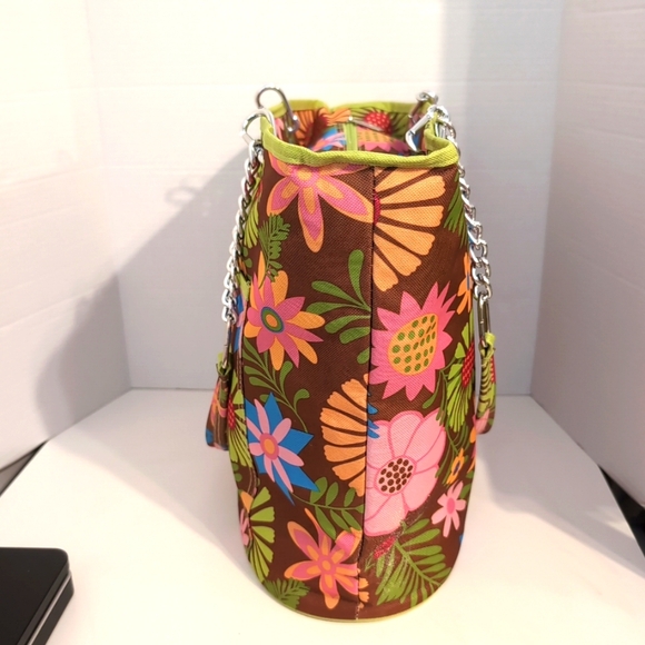 Picnic At Ascot Large Floral Insulated Colorful Tote Silver Chain Detail - Picture 3 of 12
